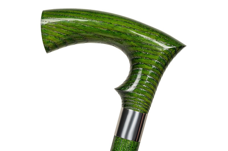 Dr. Watson Classic Duke Walking Stick â€“ Handcrafted Ash Wood Cane with Polished Stainless Steel Collar (Green)